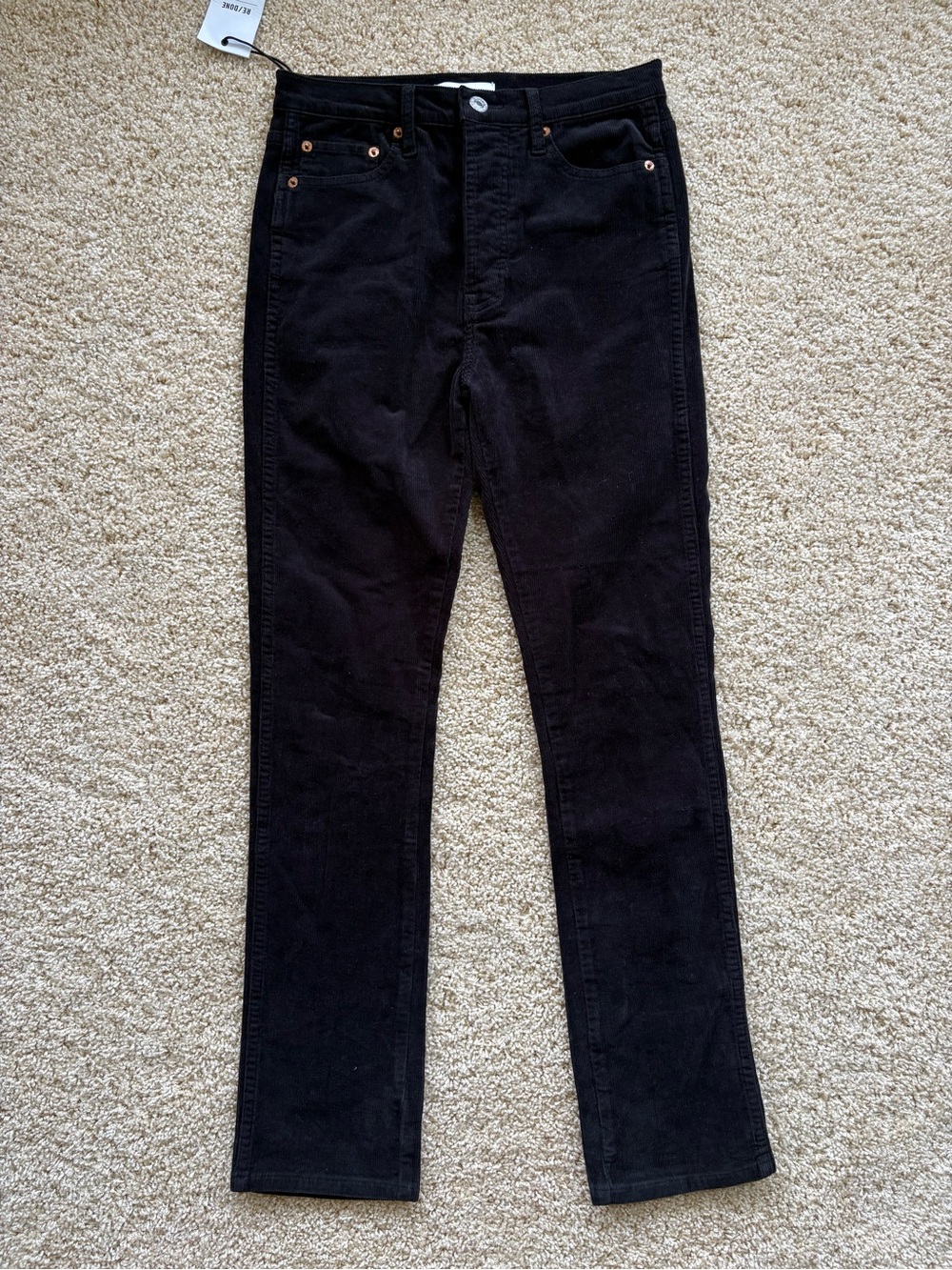 NWT RE/DONE Originals Double Needle Long Corduroy Pants Womens Size 27 Black